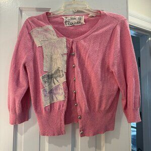 Y2K Vintage Anthropologie Pink Bow Cardigan